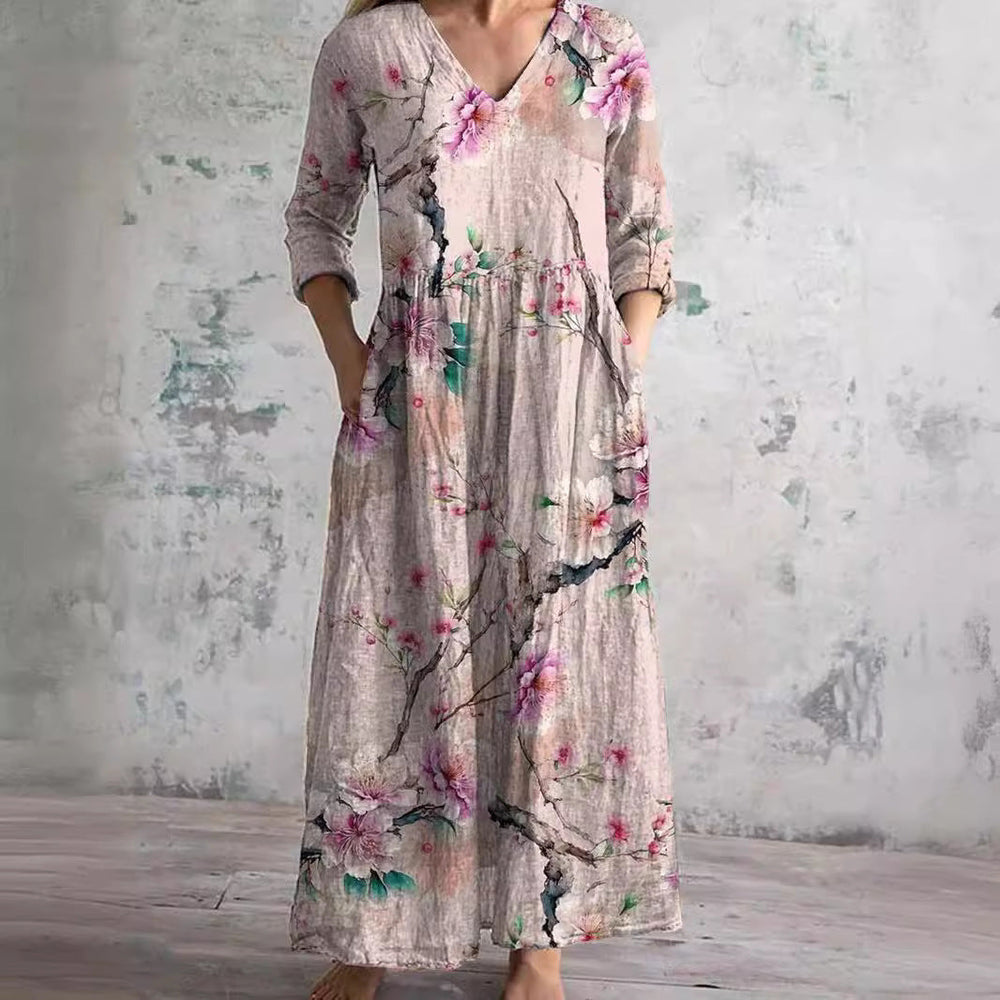 Dearyn | Summer Dress with V-Neck and Floral Pattern